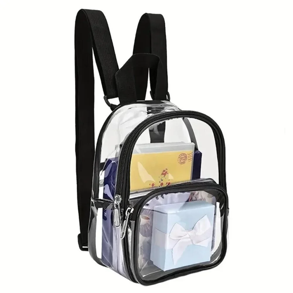 Clear Stadium Backpack Black Trim Waterproof PVC Concert Game Travel Bag